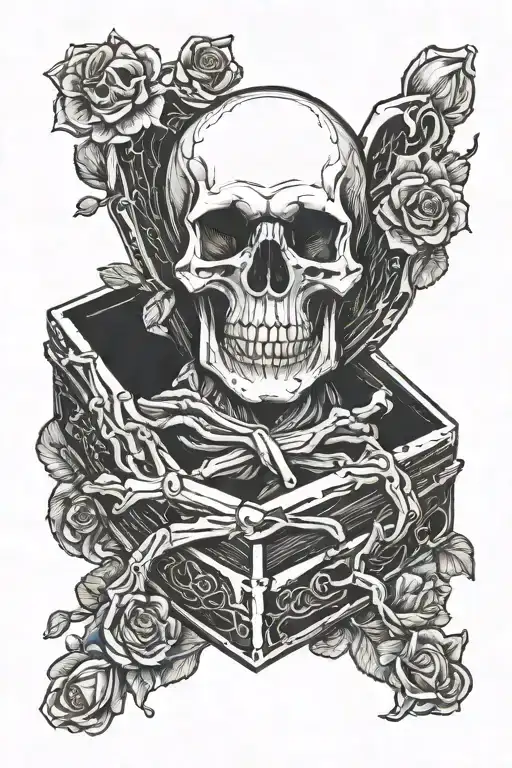 Skull In Coffin Crossed Hands