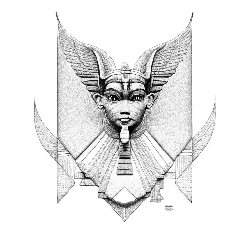 An Intricate Blackwork Tattoo Of An Egyptian Sphinx With An Extraterrestrial Twist