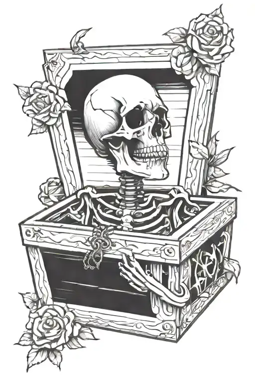 Skull In Coffin With Hands Crossed