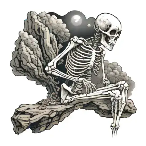 Skeleton Smoking On Cosmic Cliff Overlooking