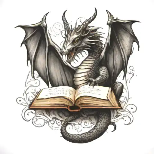 Dragon With Book Style Illustration Inspired
