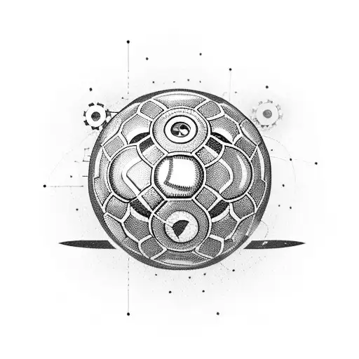 A Dynamic Blackwork Tattoo Of A Soccer Ball With Mechanical Gears Integrated Into The Design