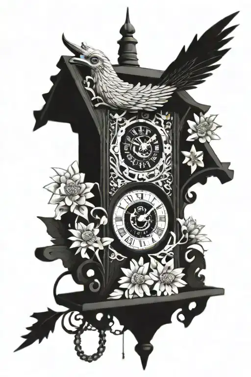 Traditional Cuckoo Clock Heavily German Influenced With Edelweiss Flowers German Cottage