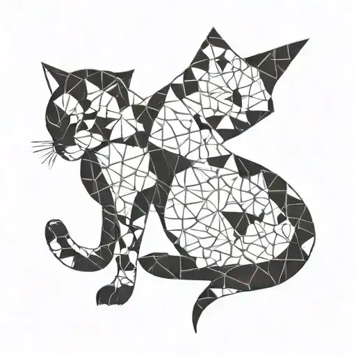 A Sleek Blackwork Silhouette Of A Cat With Geometric Patterns