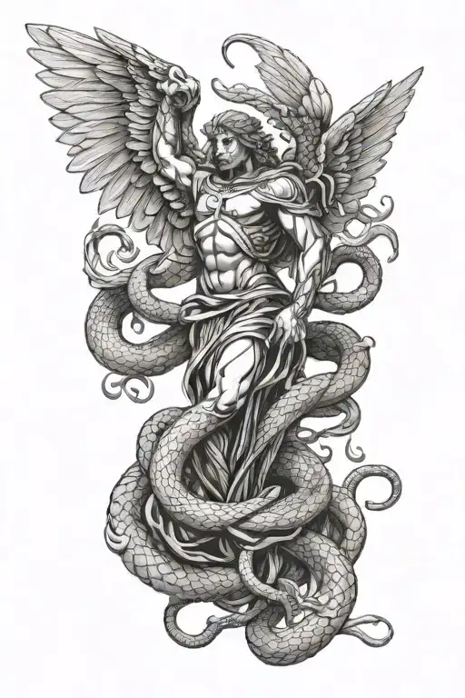 Archangel Michael And Snake Coiled