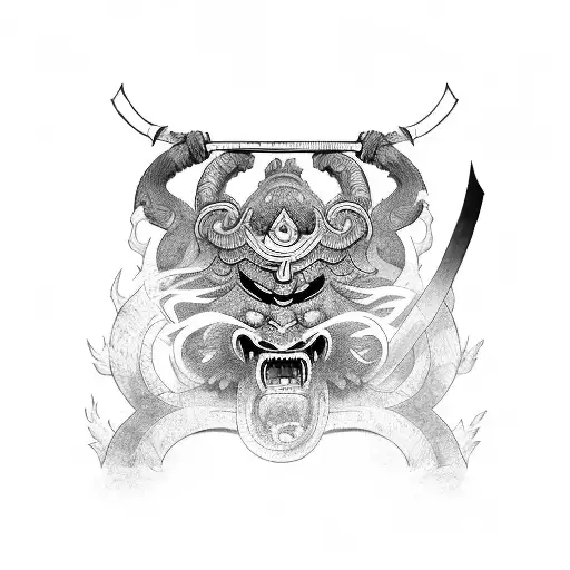 A Fierce Samurai Warrior Battling A Mythical Oni Creature