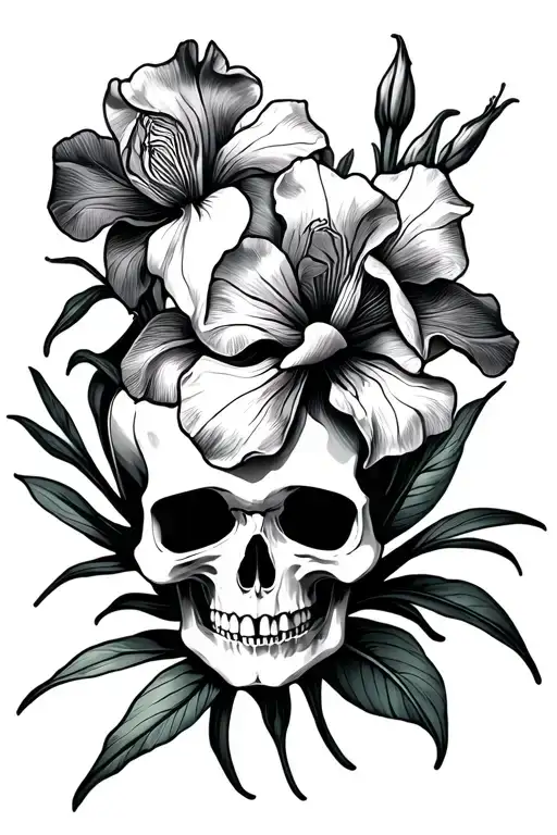 Skull And Iris Flower