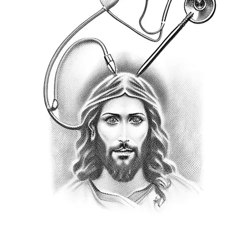 A Detailed Portrait Of Jesus With A Stethoscope Around His Neck