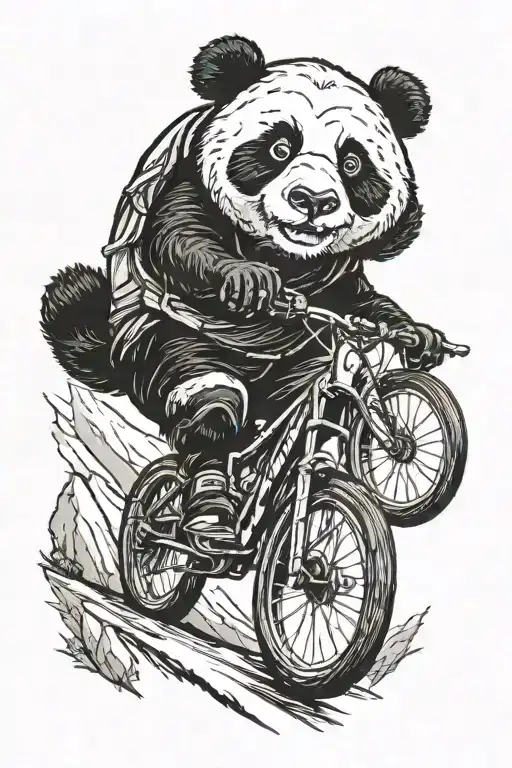 A Panda Riding A Downhill Bike Down A Mountain Trail