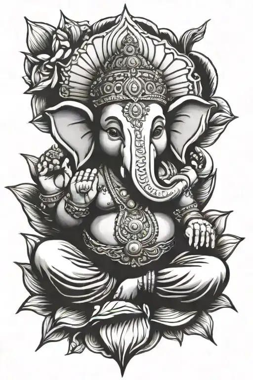 Ganesha Sitting In Lotus Flower