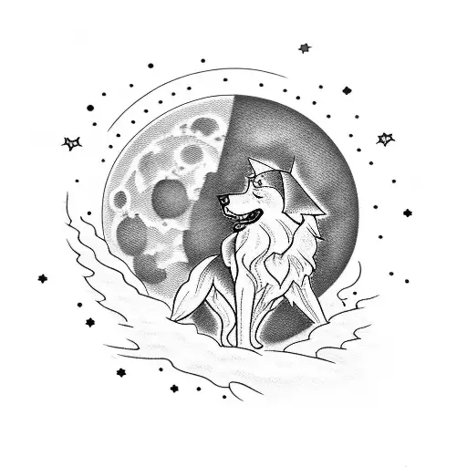 A Silhouette Of A Dog Howling At The Moon Surrounded By Stars