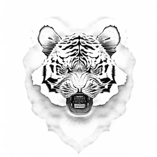 Angry Tiger Beside A Skull