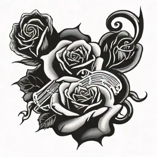 Music Notes And Rose Thorns Intertwined