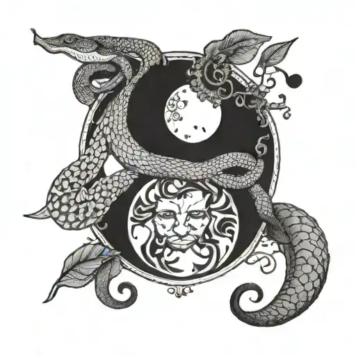 Couple Tattoo Snake Moon Moon Phase And Snake Sun