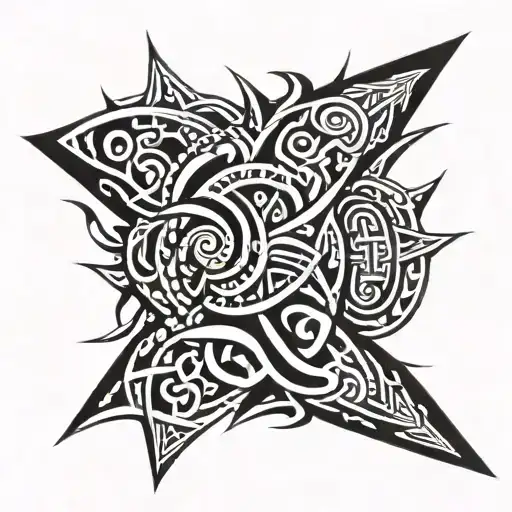 Tribal Tattoo With Lots Of Heavy Straight Lines And Heavy Black Areas For Shin And Top Of Foot