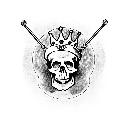 A Skull With A Crown Made Of Guitar Strings And A Microphone Stand As Its Spine