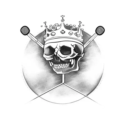 A Skull With A Crown Made Of Guitar Strings And A Microphone Stand As Its Spine