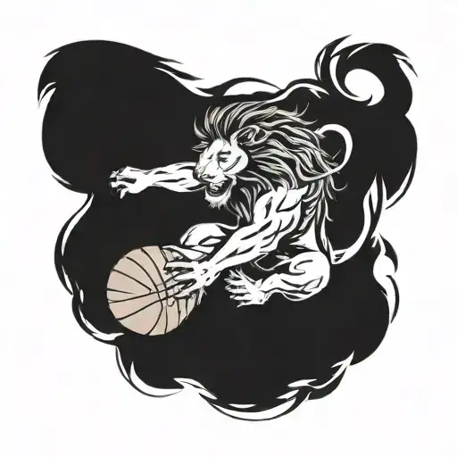 A Lion Dribbling A Basketball In A Fierce And Dynamic Pose