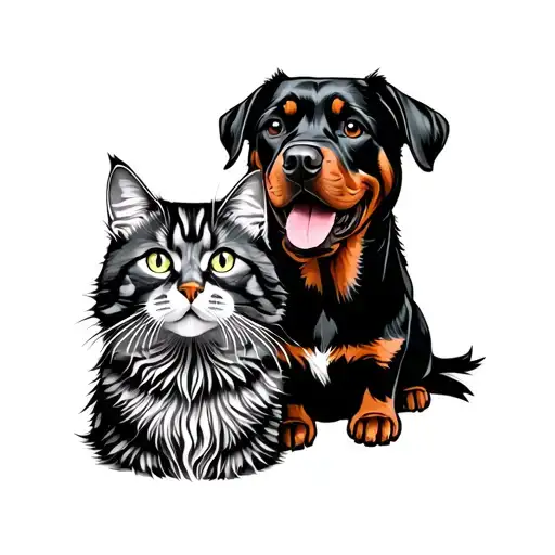 A Rottweiler And A Maine Coon Cat Make Sure They Are Generating Seperate And Have Distinct Features