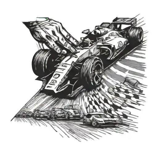 F1 Car Racing Track With A Child's Hand Reaching Out To Touch The Cars