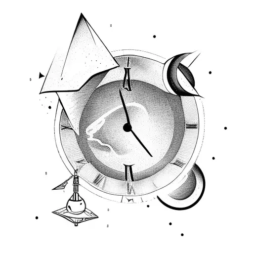 Saturn Above A Camping Image And A Clock With Roman Numbers
