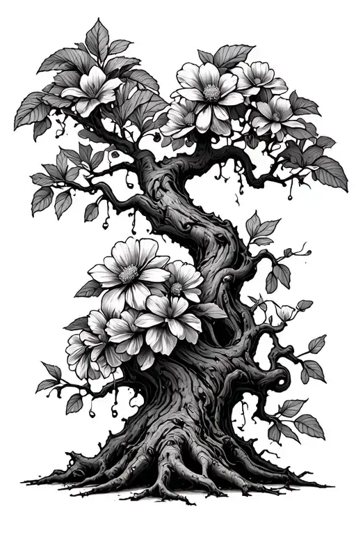 Big Poison Tree Growing Flowers And Leaves On Random Branches