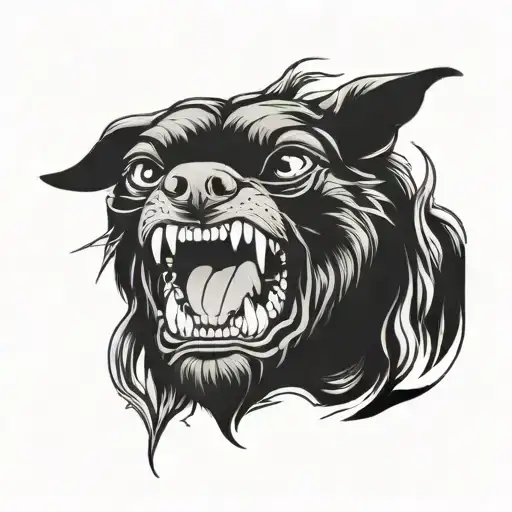 Scary Dog Staring Menacingly Baring Teeth Black Shaded With Smoke Effect