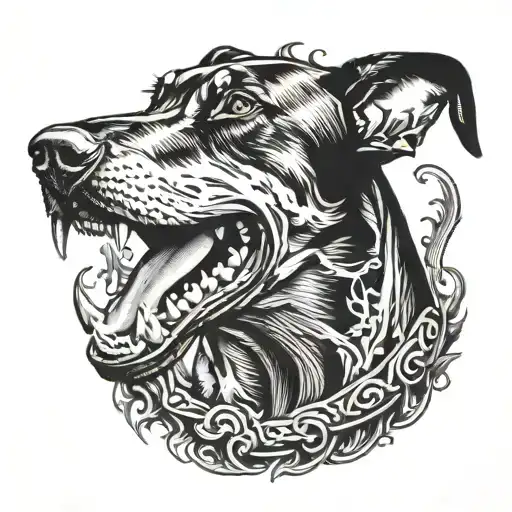 Scary Doberman Staring Menacingly Baring Teeth Black Shaded With Smoke Effect