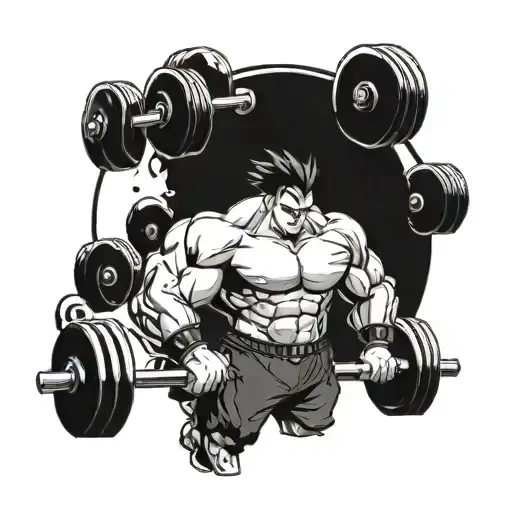 A Gym-inspired Tattoo Featuring A Muscular Anime Character Lifting Weights Surrounded By Pokemon
