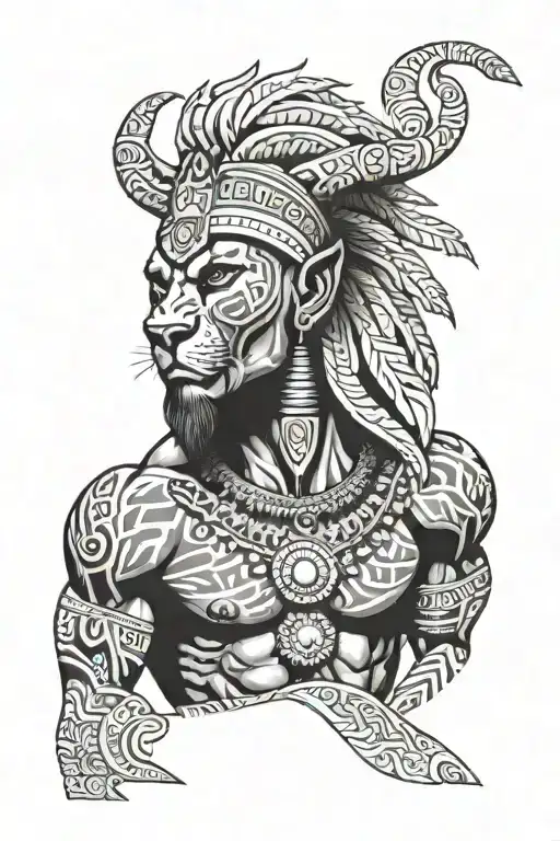 African Warrior With Lion Head With Six Pack