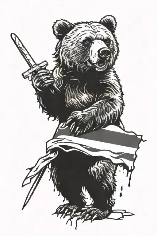 An Evil Brown Bear Tears The Flag With Its Paws