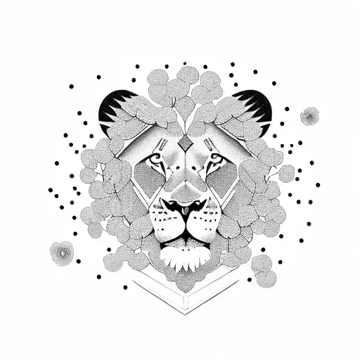 Hiding Lion With Falling Cherry Blossom Petals