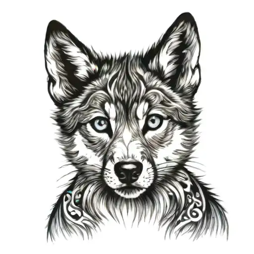 The Face Of A Child With The Transition To A Blue-eyed Wolf