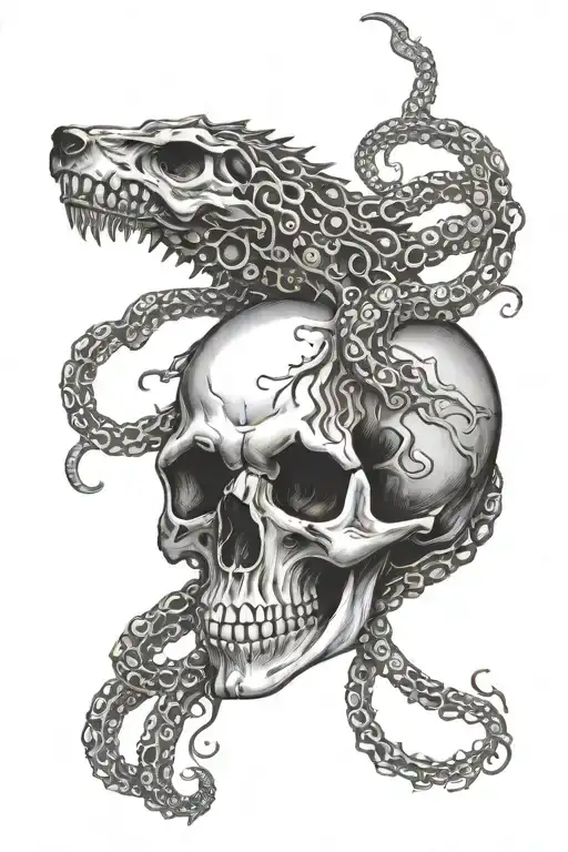 Wolf Head Skull Octopus Tentacles On Hand