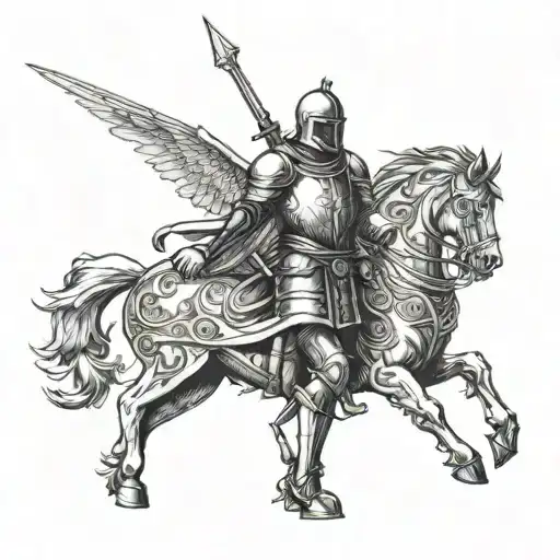 A Medieval Knight With A Guardian Angel Watching His Back