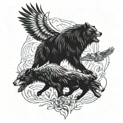 A Bear Wolf And Eagle All Ferocious