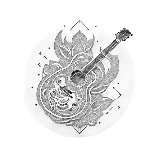 A Guitar With Intricate Blackwork Details