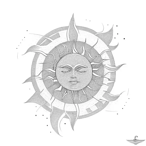 A Minimalist Tattoo Of A Sun Rising Over The Ocean