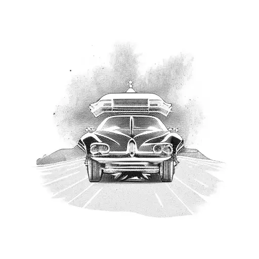 A Tattoo Of A Vintage Car Driving Through The Streets Of Ancient Greece