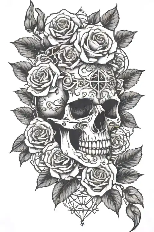 All Seeing Eye Skull Roses Intertwined Vines