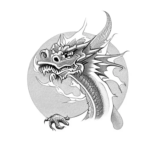 A Oriental Dragon With Sharp Eyes To Tattoo In The Forearm Using Strong Blackwork Style