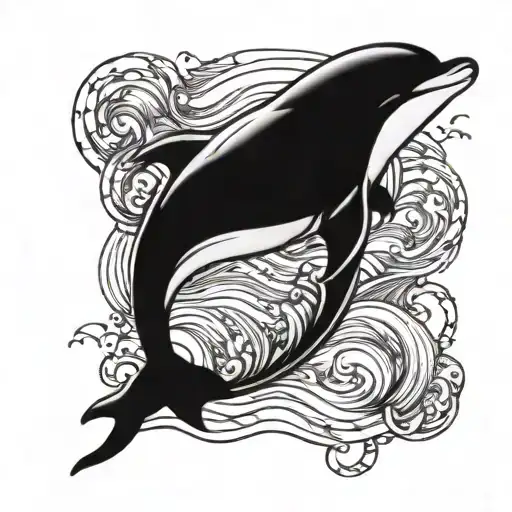 Baby Dolphin Swimming With Ocean In Background