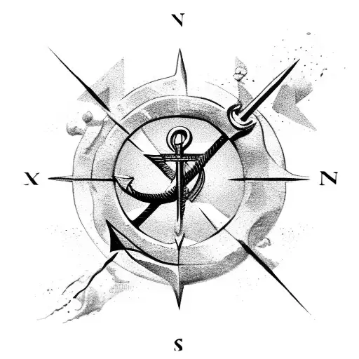 An Anchor With A Compass Formed Into An Arrow With Splashes Of Paint
