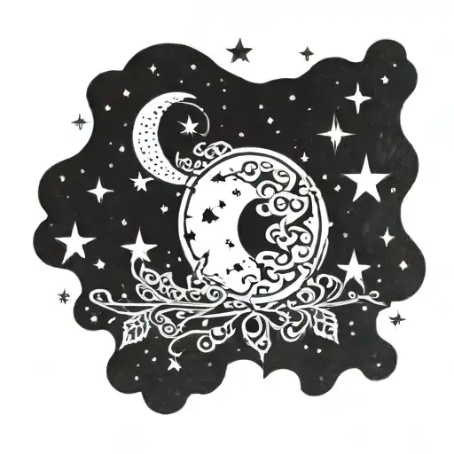 A Stylized Moon Surrounded By Twinkling Stars