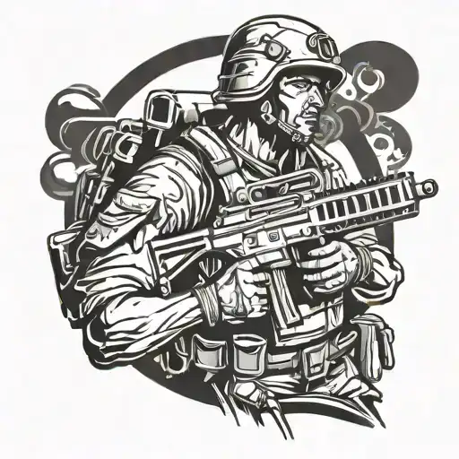 Military Man With A Machine Gun
