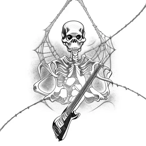 A Grim Reaper Playing A Guitar With Strings Made Of Spiderwebs