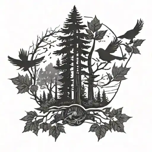 Forest And Birds Flying