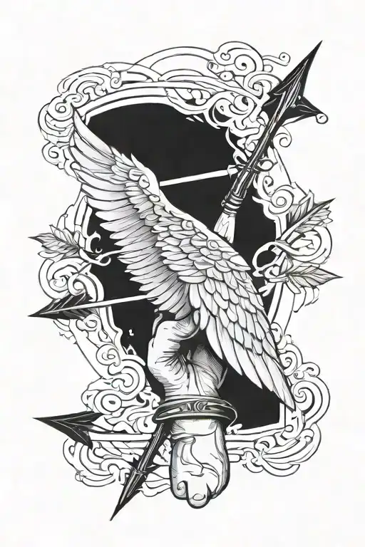 Angel Wings On Wrist And Between Them An Arrow Going Down To The Middle Finger