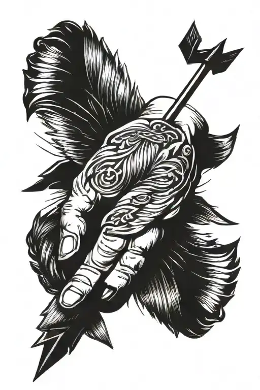 Angel Wings On Wrist And Between Them An Arrow Going Down To The Middle Finger