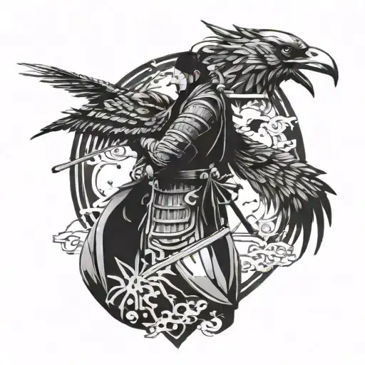 Samurai And Raven Standing